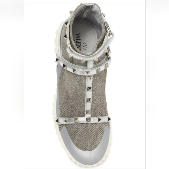 $995 Valentino GARAVANI Silver Rockstud Knit Sneakers SZ IT 40/ US 10 NIB - Picture 2 of 12